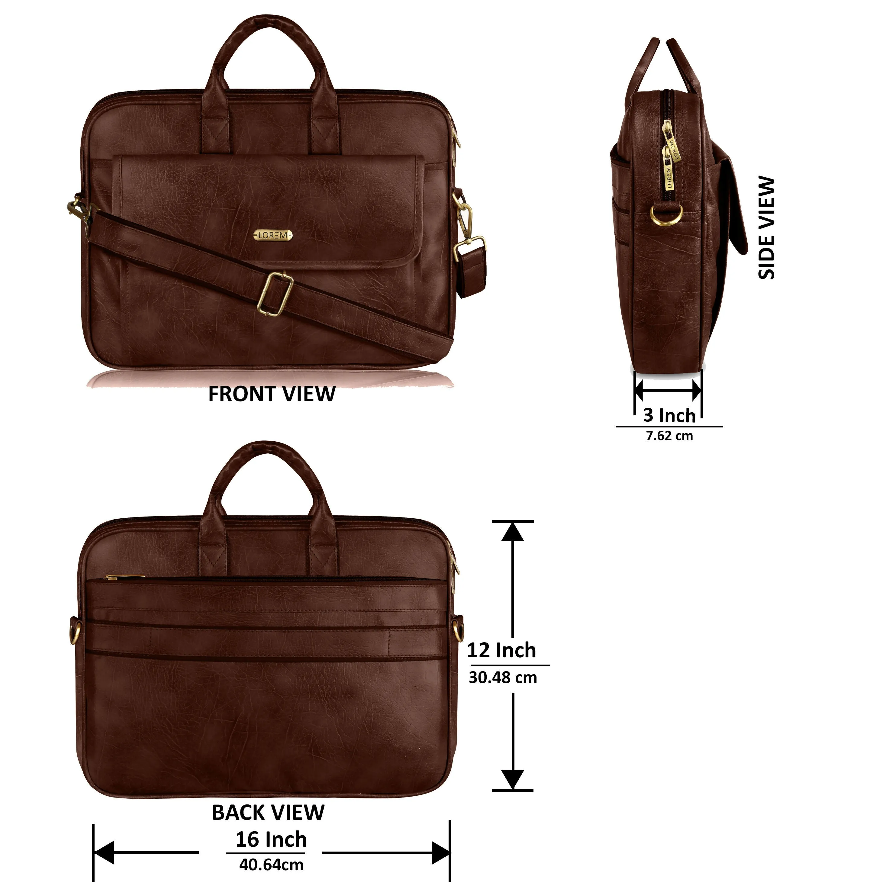 LOREM Faux Leather Messenger Bag for Men – 9.44L Capacity | Fits Up to 15.6” Laptops (Dell, HP, Lenovo, MacBook)
