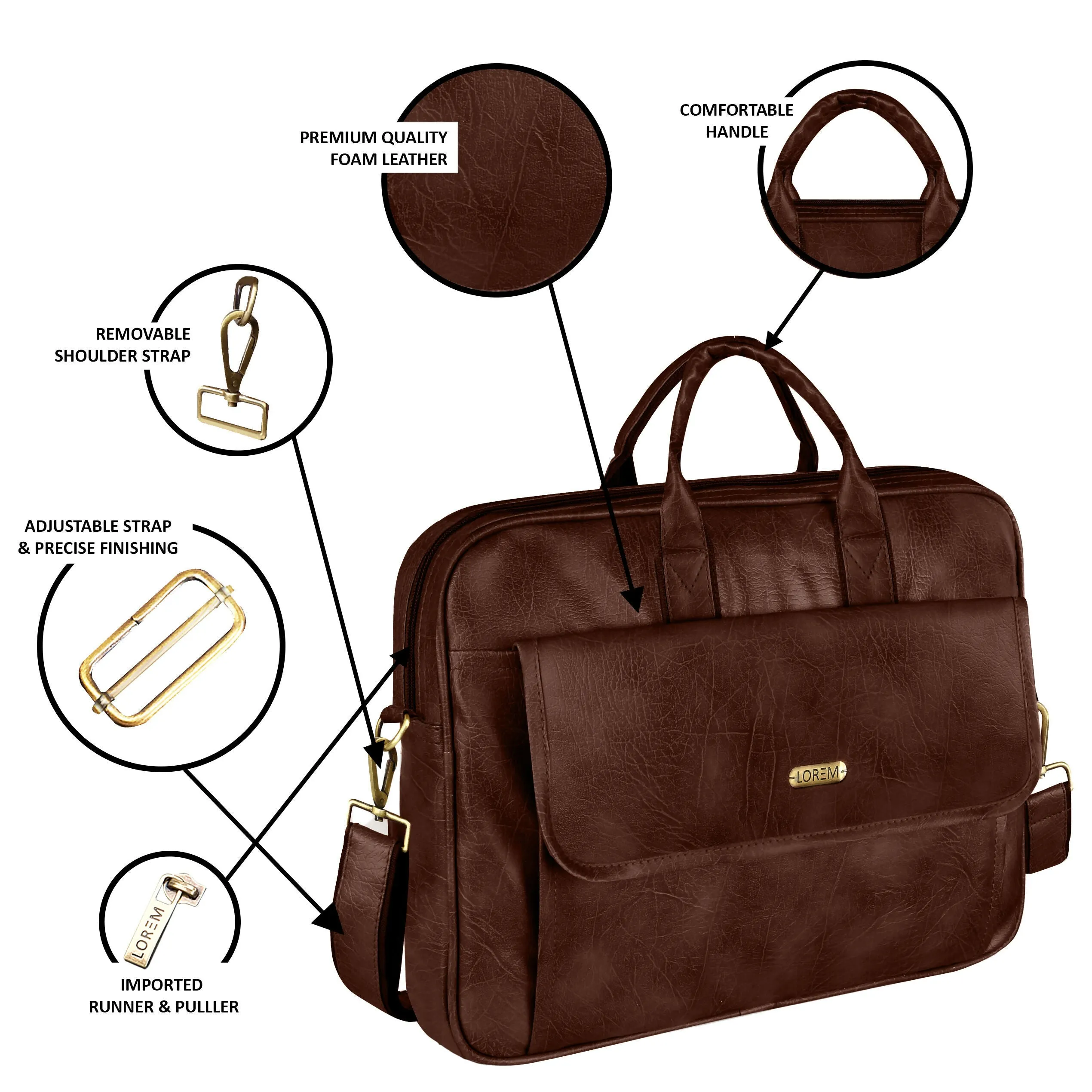 LOREM Faux Leather Messenger Bag for Men – 9.44L Capacity | Fits Up to 15.6” Laptops (Dell, HP, Lenovo, MacBook)