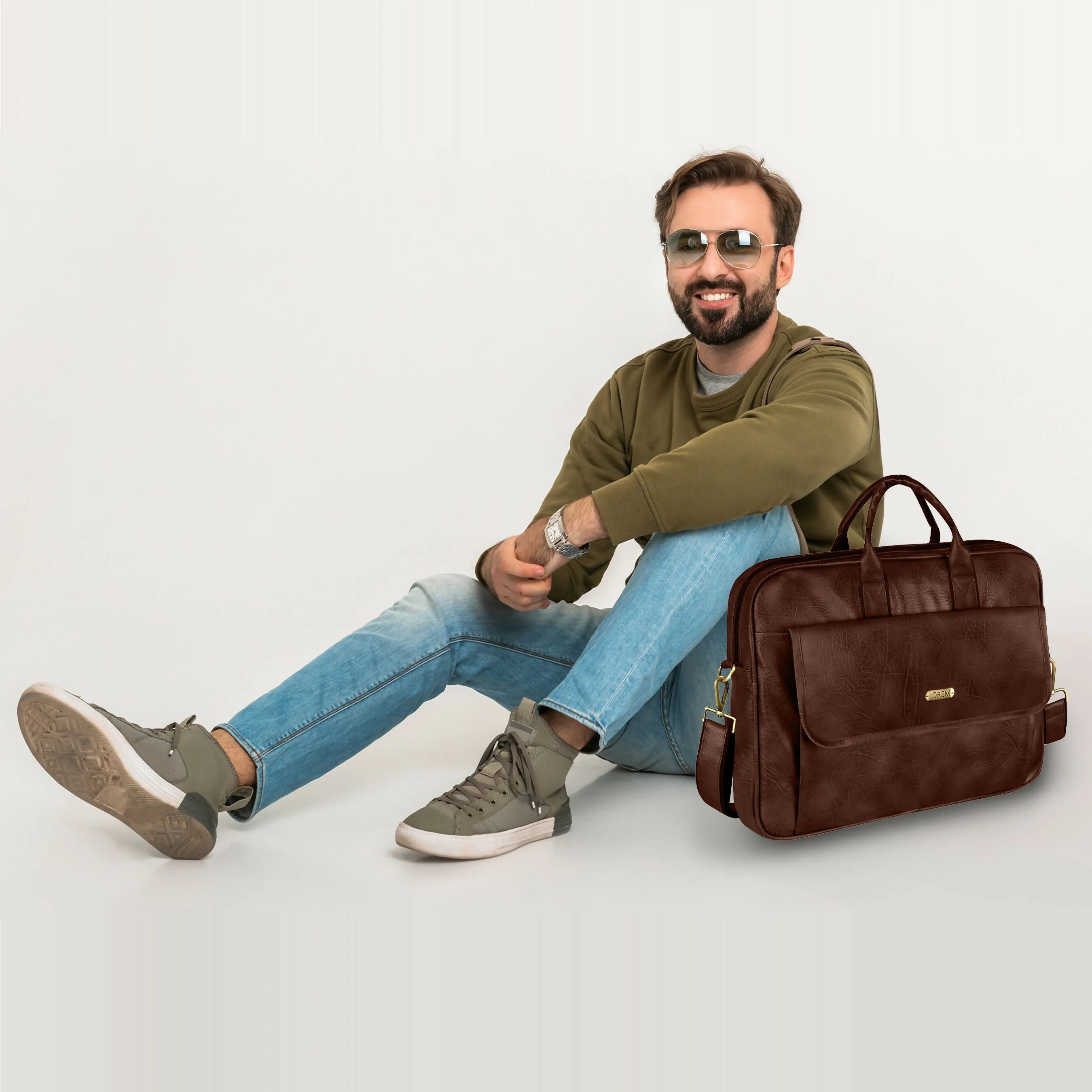 LOREM Faux Leather Messenger Bag for Men – 9.44L Capacity | Fits Up to 15.6” Laptops (Dell, HP, Lenovo, MacBook)