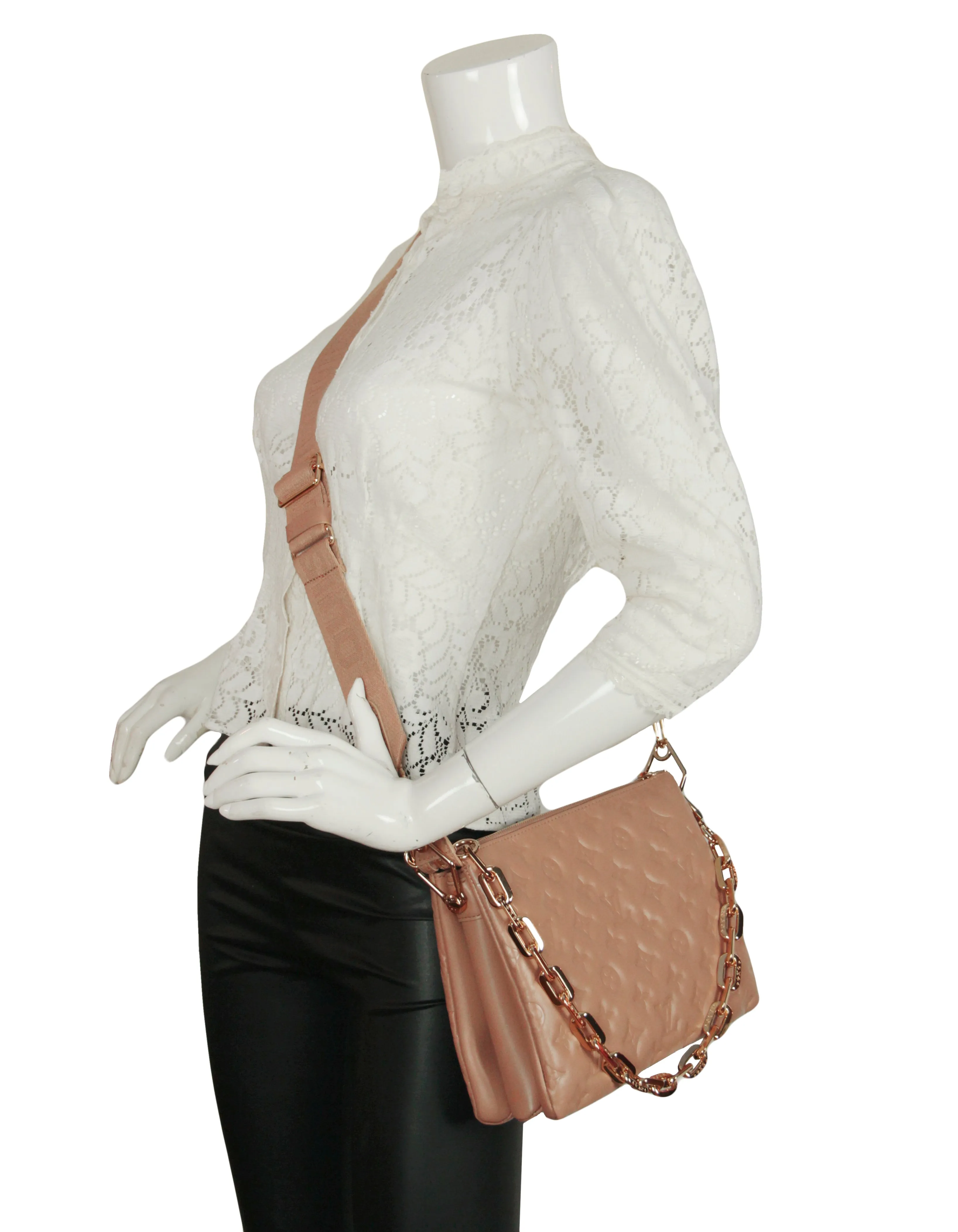Louis Vuitton Camel Lambskin Leather Embossed Monogram Coussin PM Bag