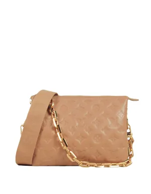 Louis Vuitton Camel Lambskin Leather Embossed Monogram Coussin PM Bag