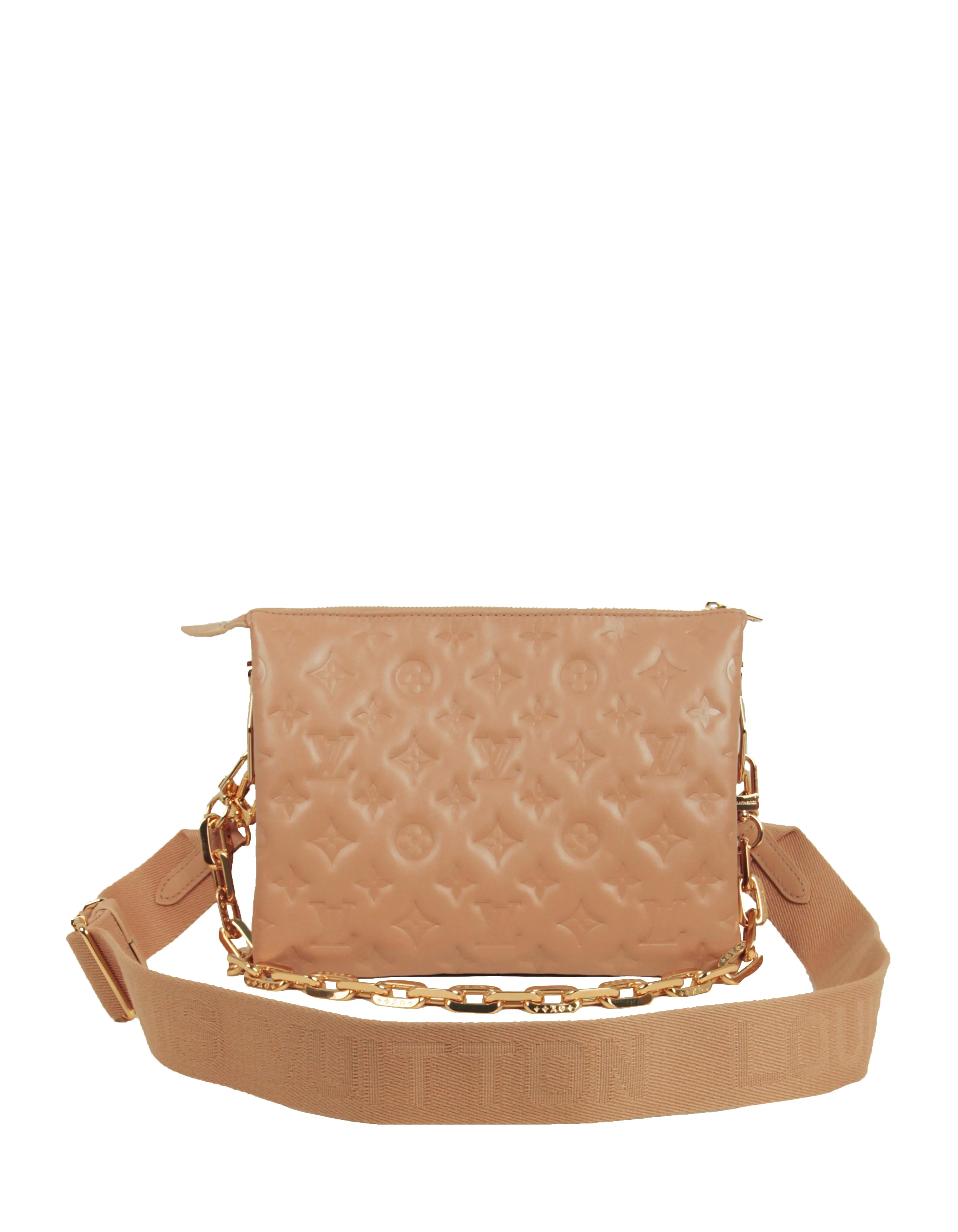 Louis Vuitton Camel Lambskin Leather Embossed Monogram Coussin PM Bag