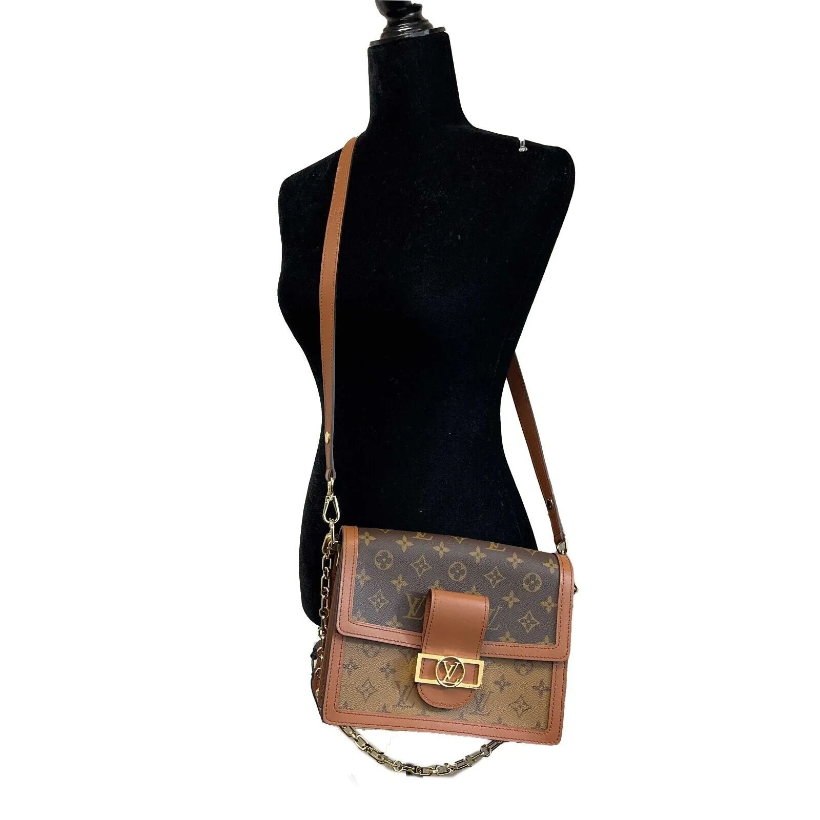 Louis Vuitton Dauphine Reverse Monogram Canvas Leather MM Brown Handbag NEW Box