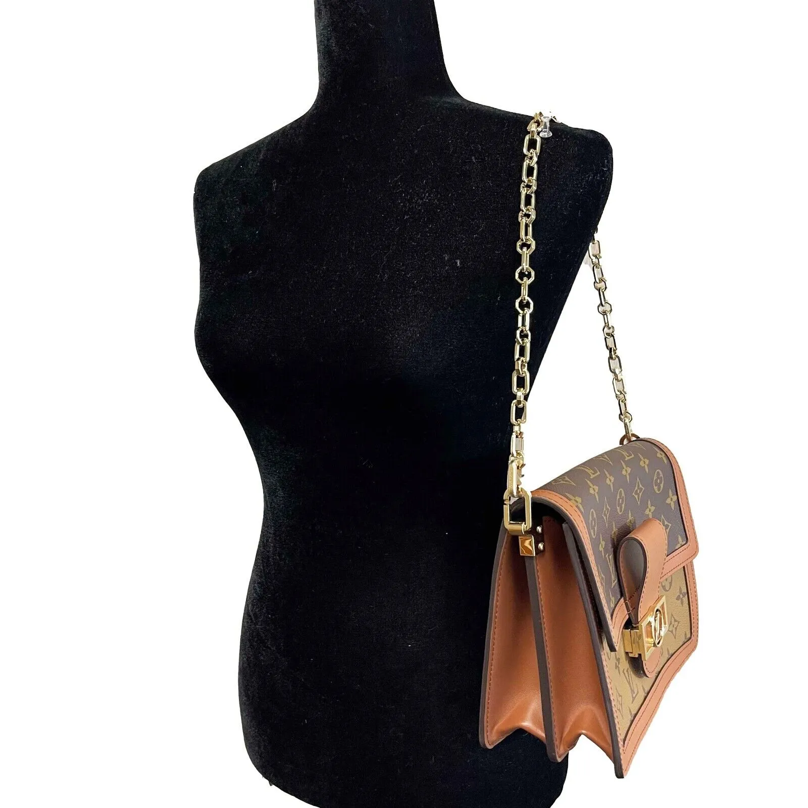 Louis Vuitton Dauphine Reverse Monogram Canvas Leather MM Brown Handbag NEW Box