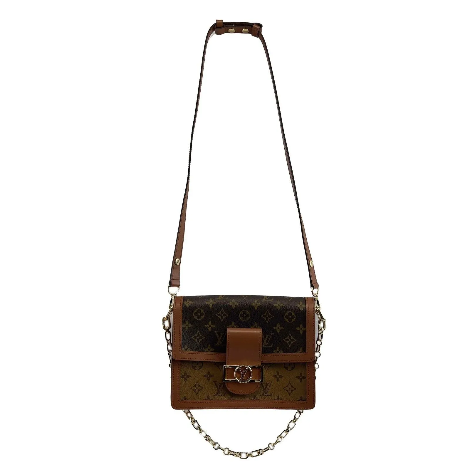 Louis Vuitton Dauphine Reverse Monogram Canvas Leather MM Brown Handbag NEW Box