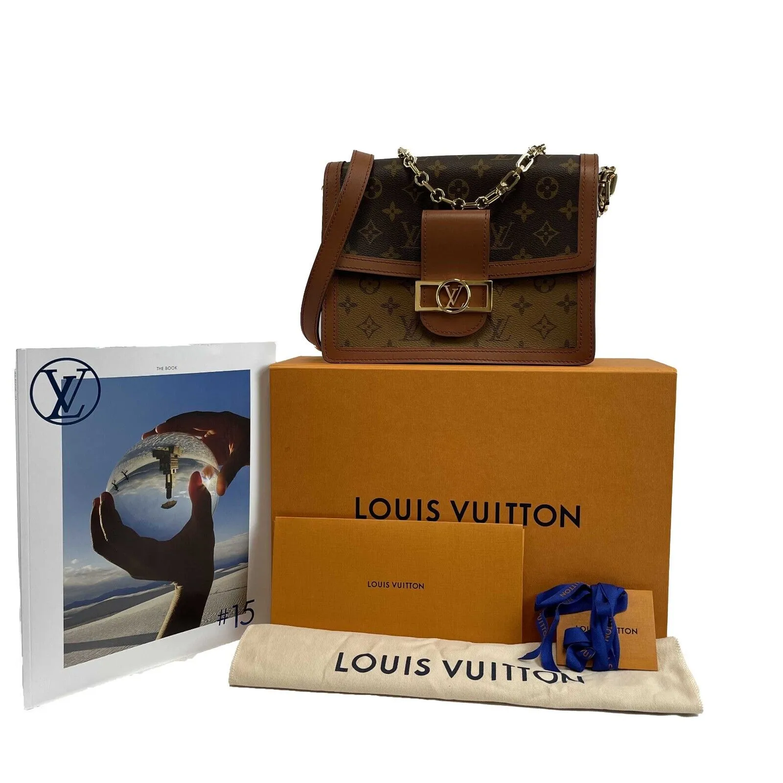 Louis Vuitton Dauphine Reverse Monogram Canvas Leather MM Brown Handbag NEW Box