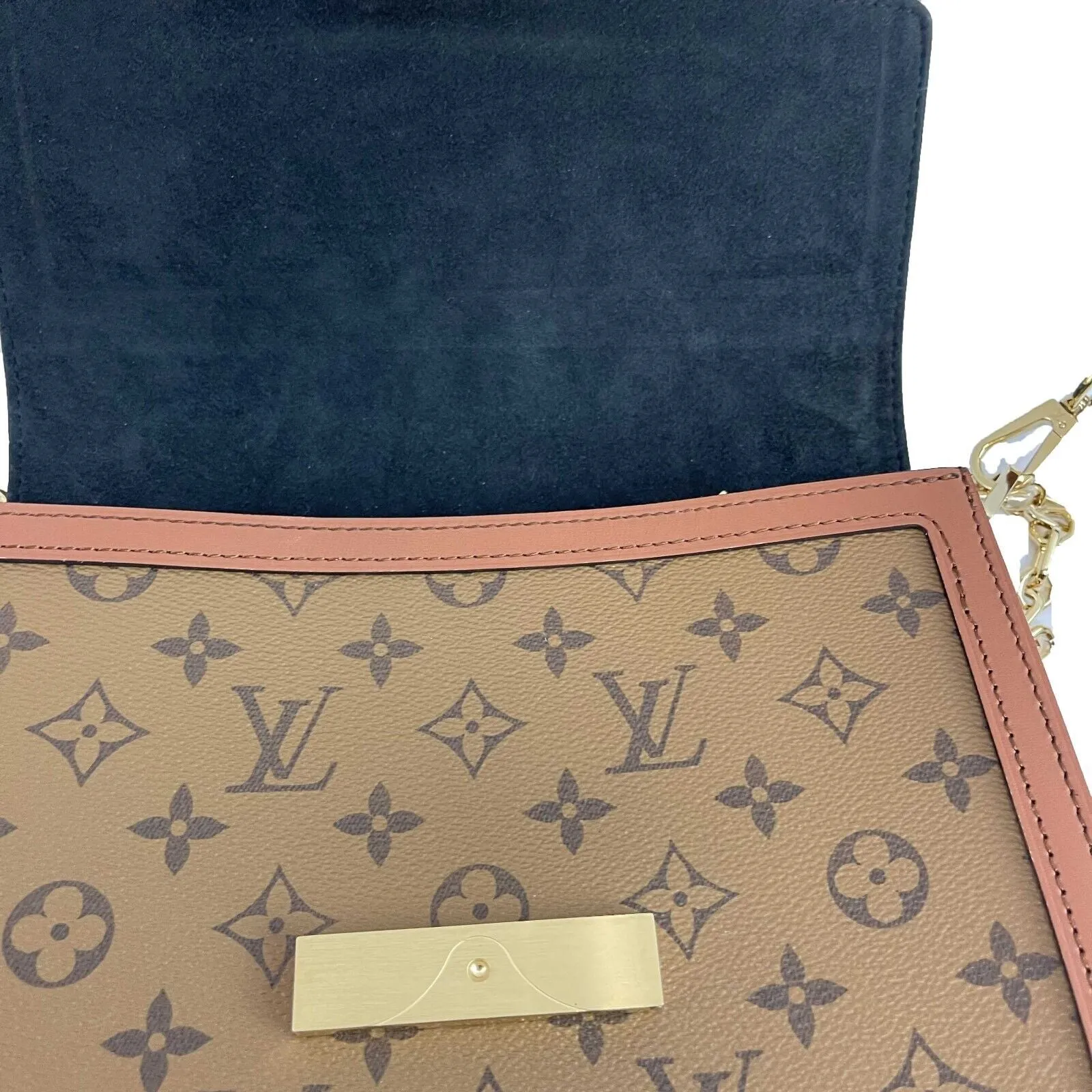 Louis Vuitton Dauphine Reverse Monogram Canvas Leather MM Brown Handbag NEW Box