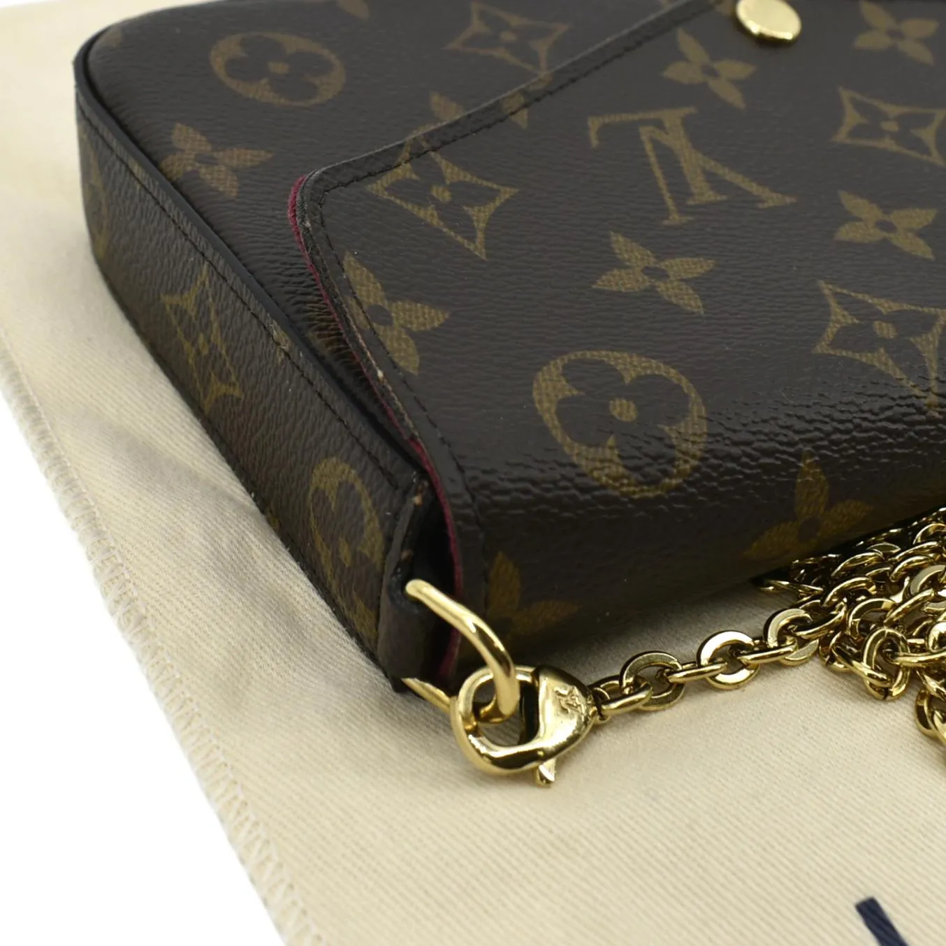 LOUIS VUITTON Felicie Monogram Canvas Pochette Crossbody Bag Fuchsia Pink