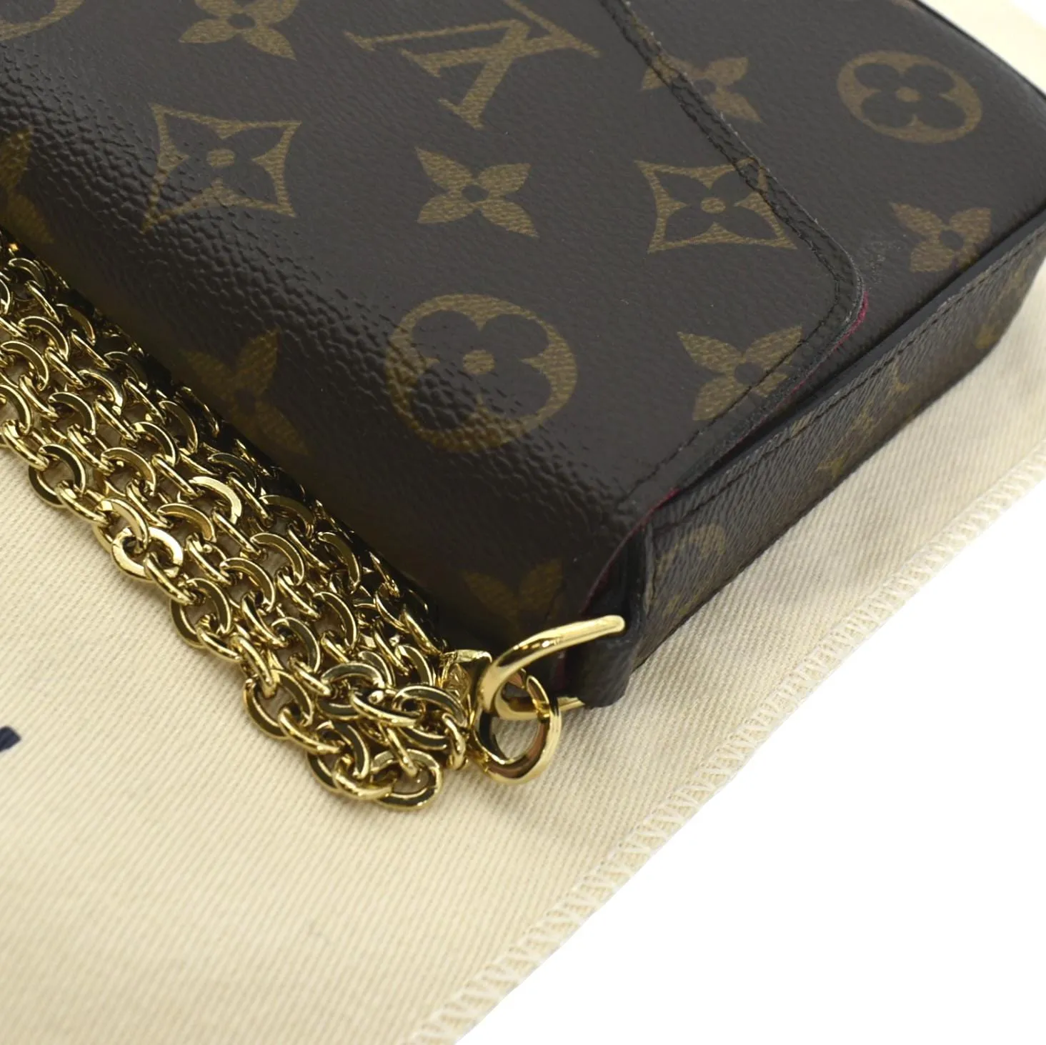 LOUIS VUITTON Felicie Monogram Canvas Pochette Crossbody Bag Fuchsia Pink