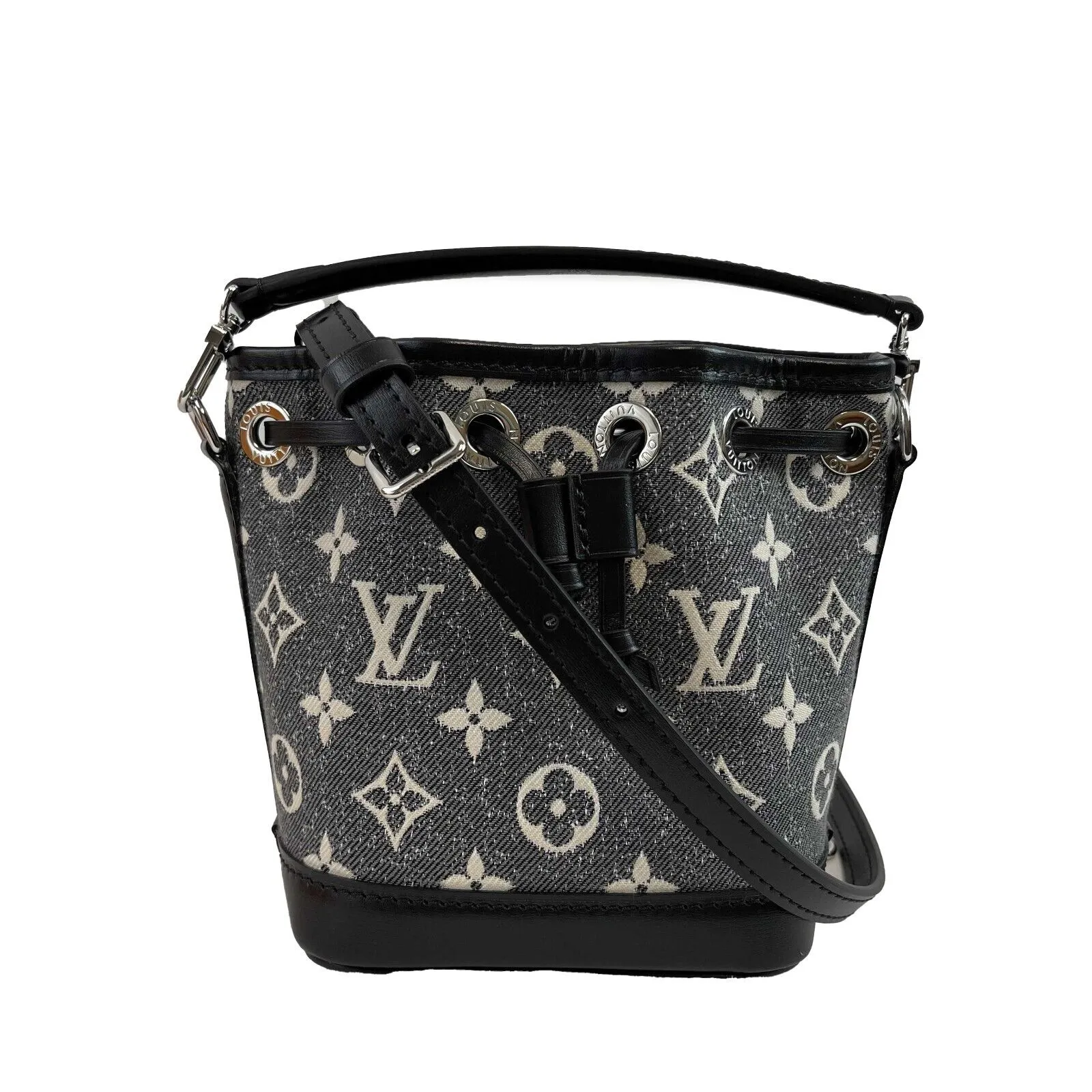 Louis Vuitton Monogram Jacquard Denim Nano Noe Gray Black Crossbody Bag NEW