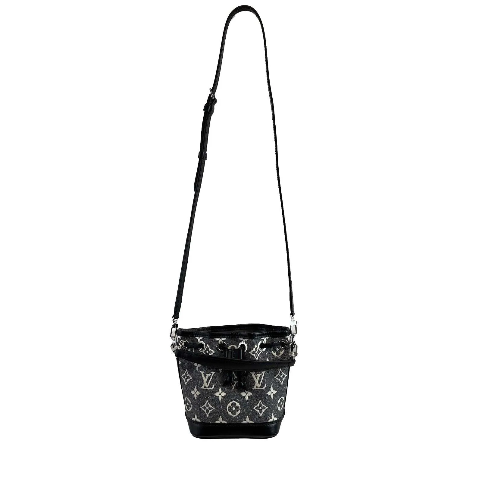 Louis Vuitton Monogram Jacquard Denim Nano Noe Gray Black Crossbody Bag NEW