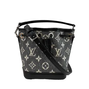 Louis Vuitton Monogram Jacquard Denim Nano Noe Gray Black Crossbody Bag NEW