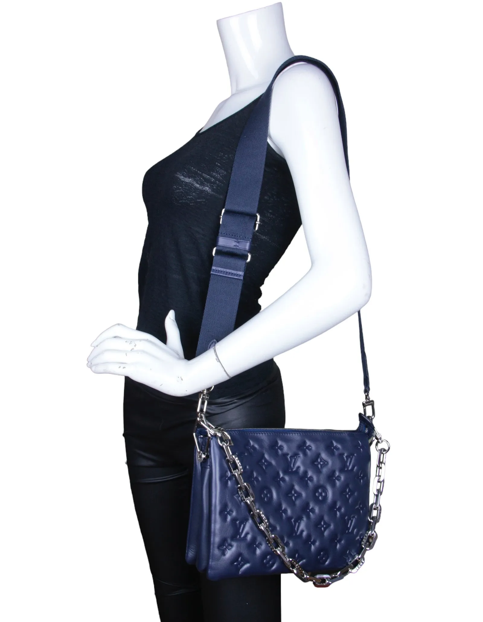 Louis Vuitton Navy Lambskin Monogram Coussin PM