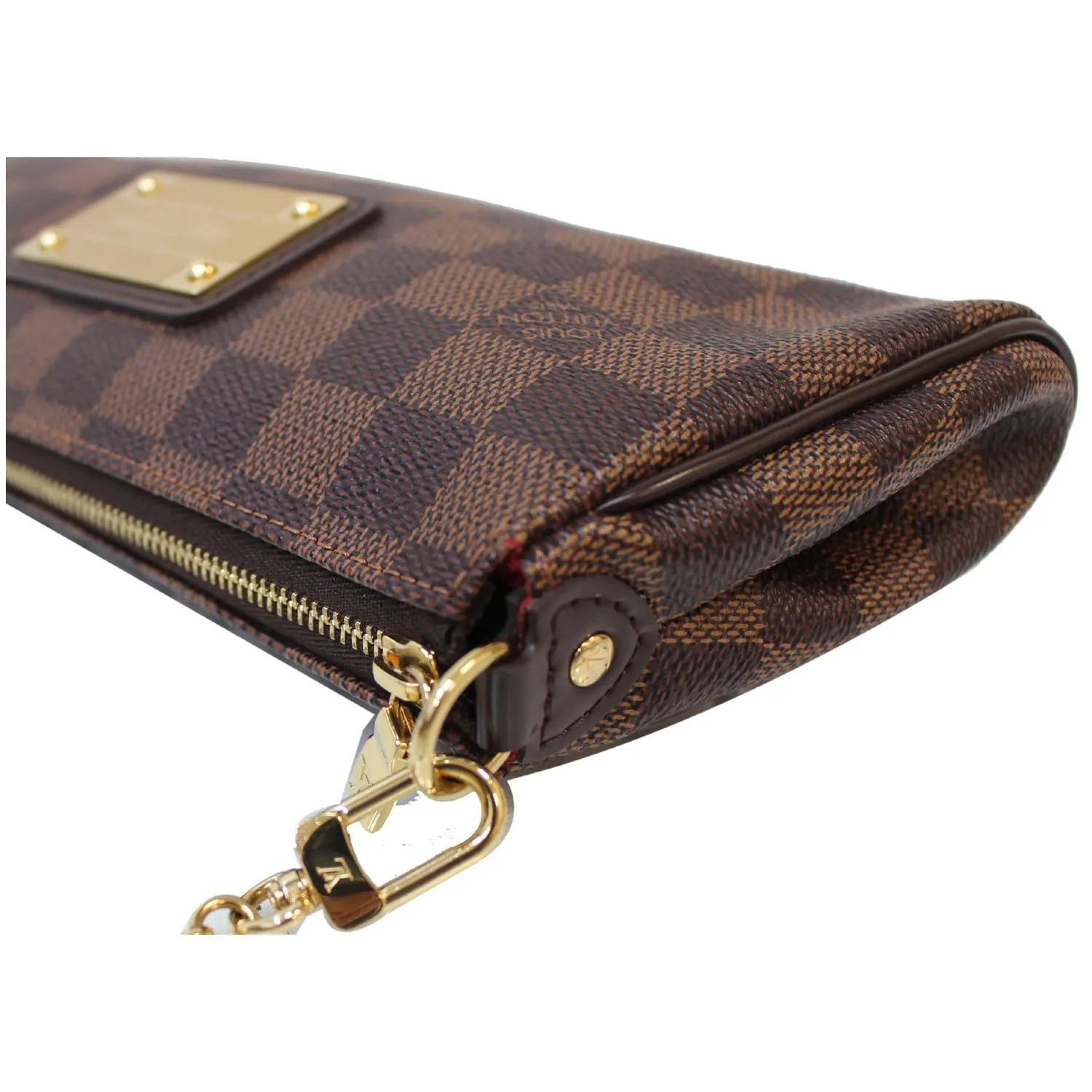 LOUIS VUITTON Pochette Eva Damier Ebene Clutch Crossbody Bag Brown