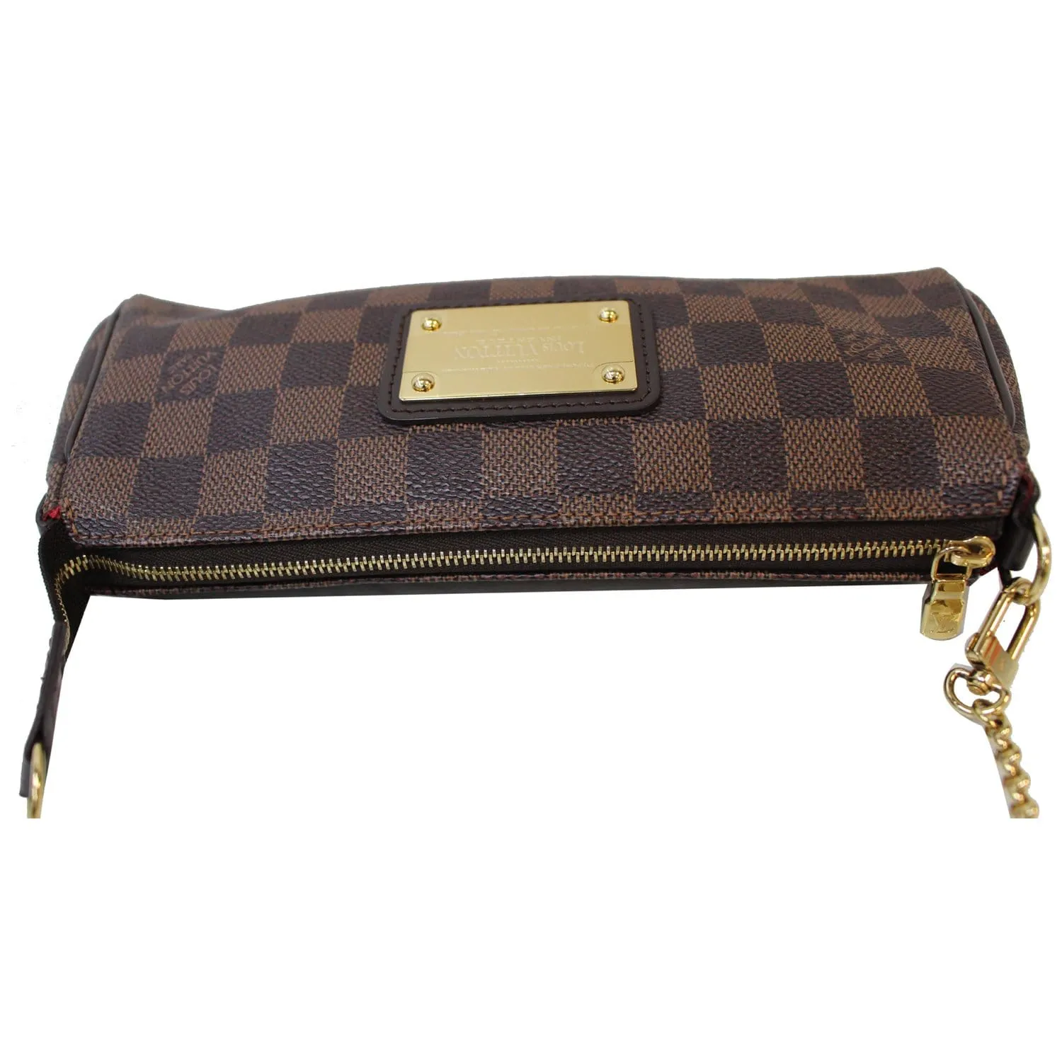 LOUIS VUITTON Pochette Eva Damier Ebene Clutch Crossbody Bag Brown