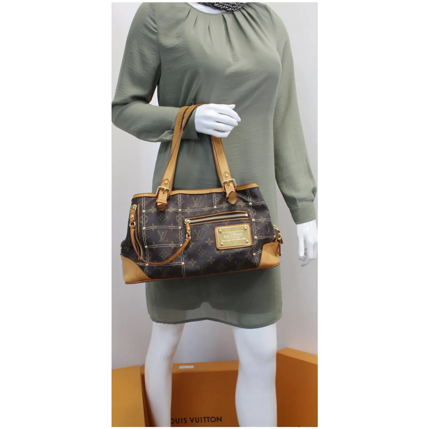 LOUIS VUITTON Riveting Monogram Canvas Tote Bag Brown - 15% OFF