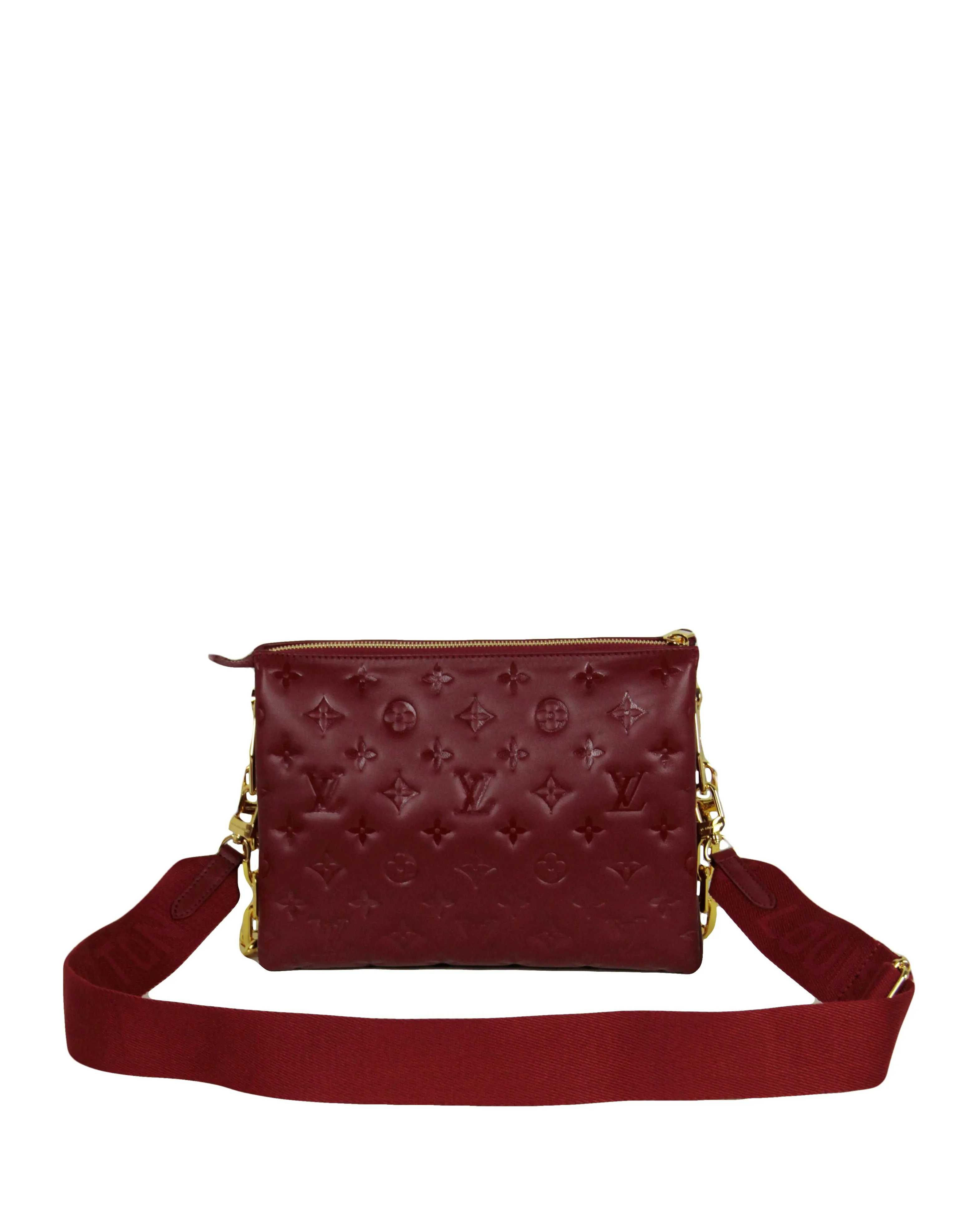 Louis Vuitton Wine Lambskin Leather Embossed Monogram Coussin PM Bag