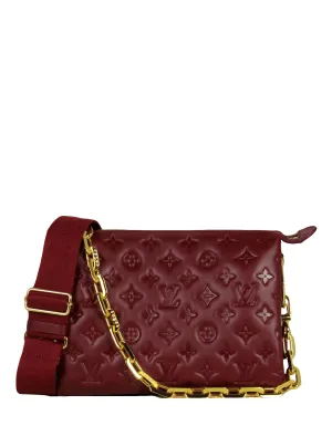 Louis Vuitton Wine Lambskin Leather Embossed Monogram Coussin PM Bag