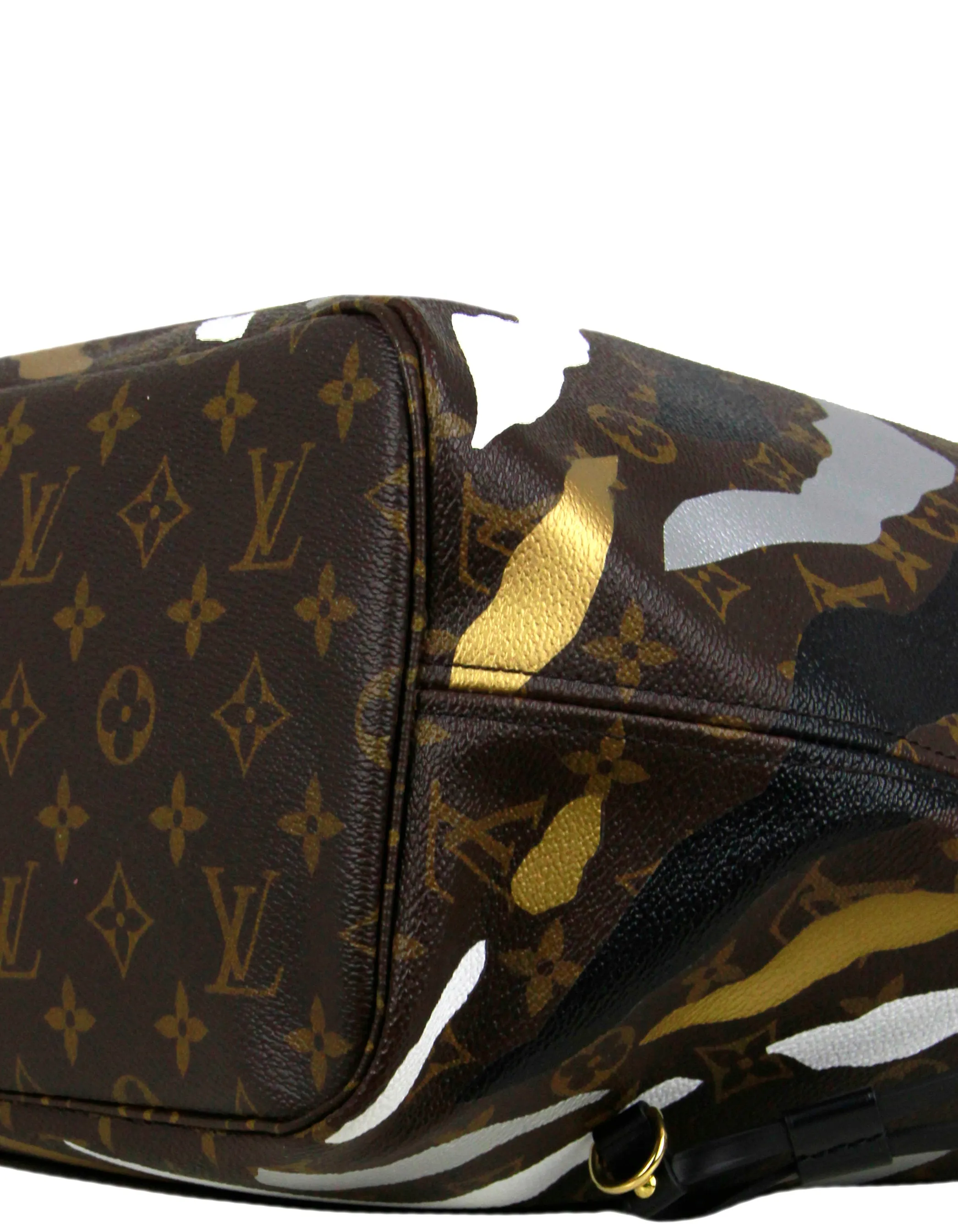Louis Vuitton X LOL Gold/Silver Stripe Monogram Neverfull MM Tote Bag
