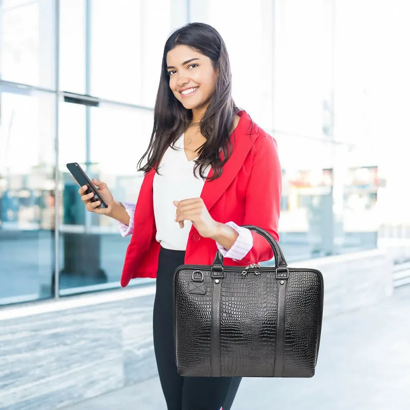 Luxury Croc-Embossed PU Leather Laptop Bag – Stylish & Professional