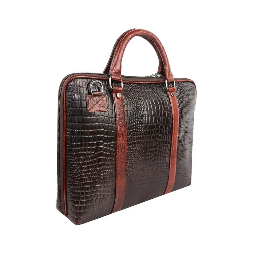Luxury Croc-Embossed PU Leather Laptop Bag – Stylish & Professional