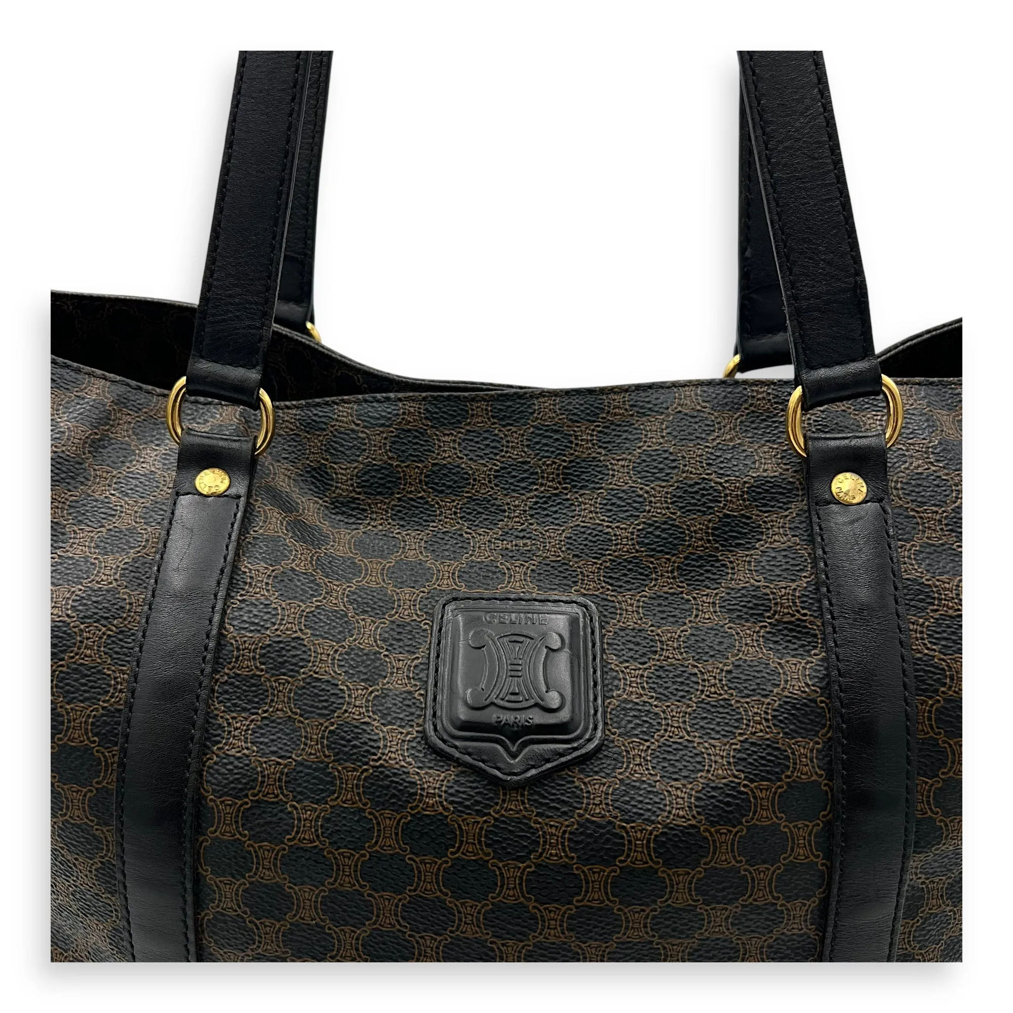 Macadam Tote Bag Black in Coated Canvas, Gold hardware