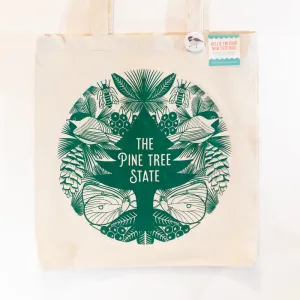 Maine tote bag, The Pine Tree State souvenir featuring Maine state symbols, Maine gift idea, Maine souvenir tote