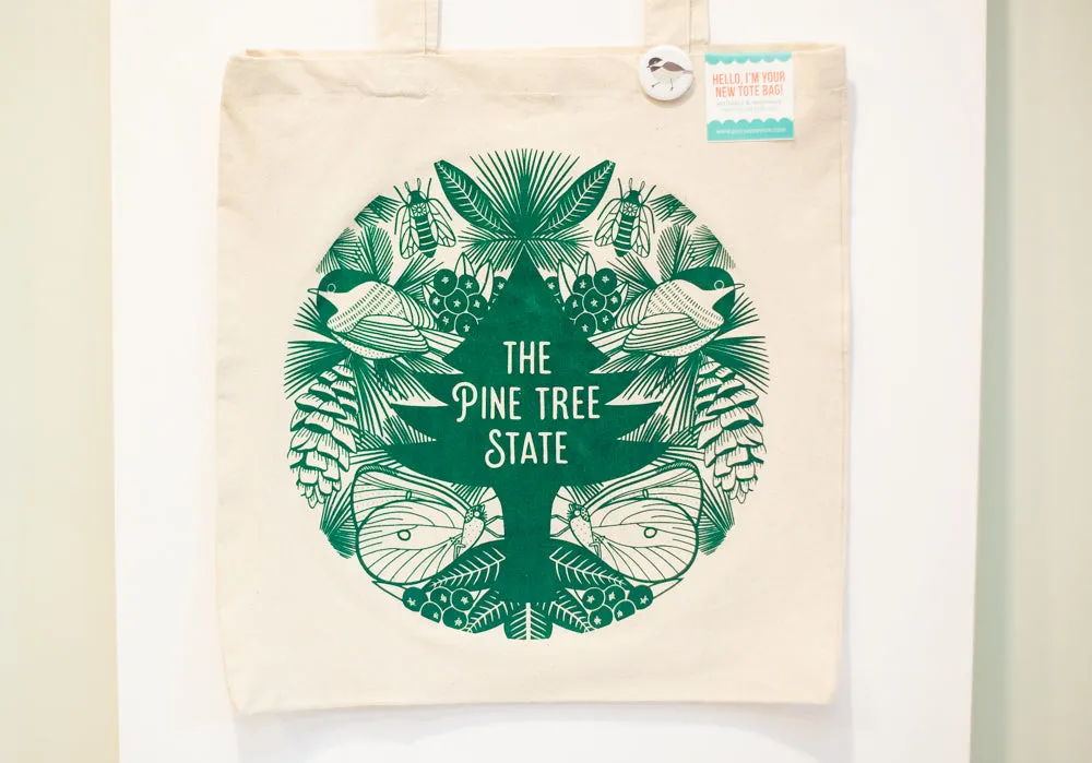 Maine tote bag, The Pine Tree State souvenir featuring Maine state symbols, Maine gift idea, Maine souvenir tote