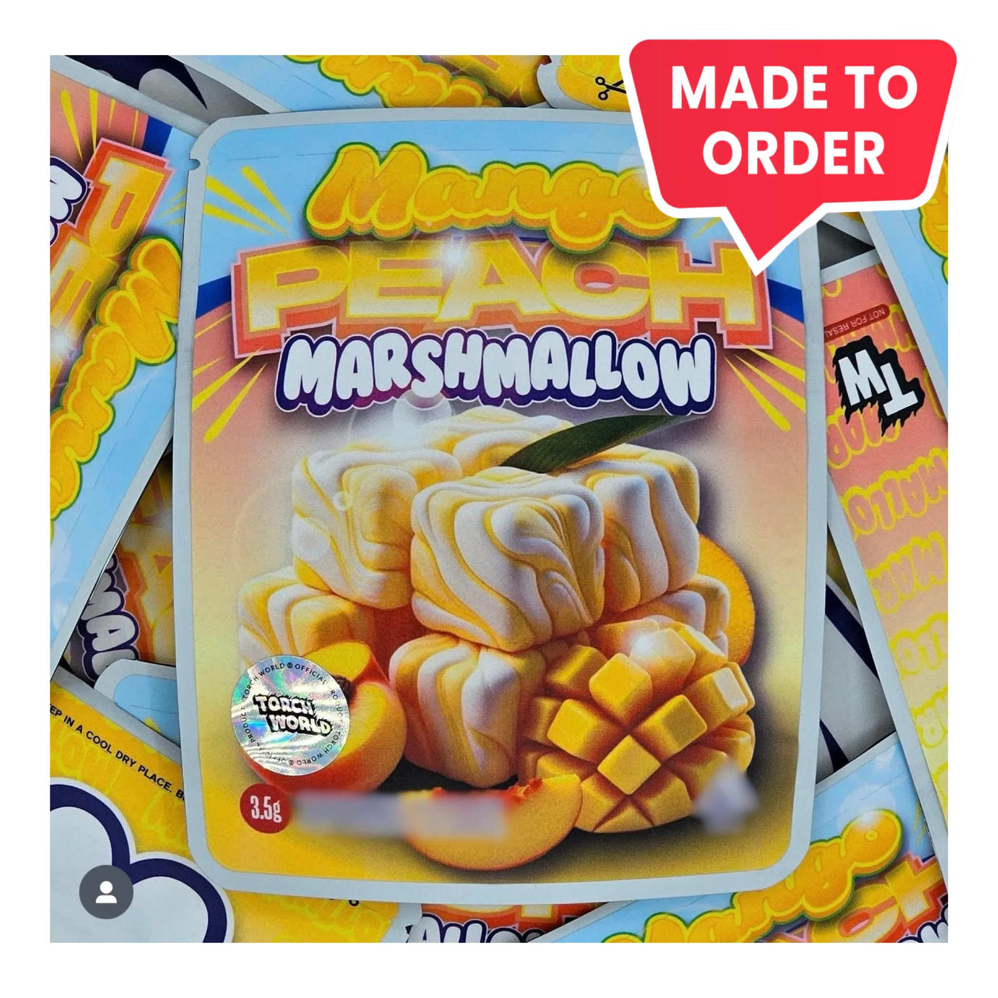Mango Peach Marshmallow 3.5g Mylar Bags Sprinklez Torch World (made-to-order)