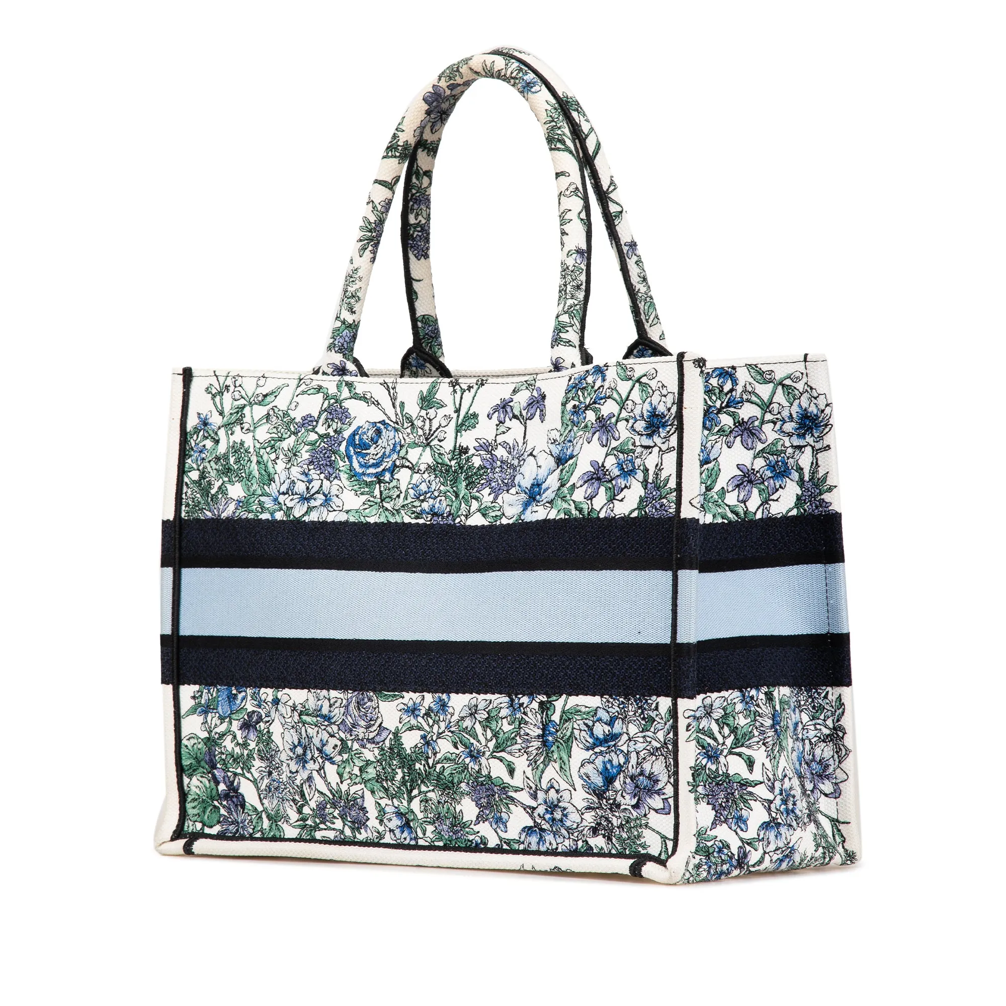 Medium Canvas Embroidered Flowers Book Tote