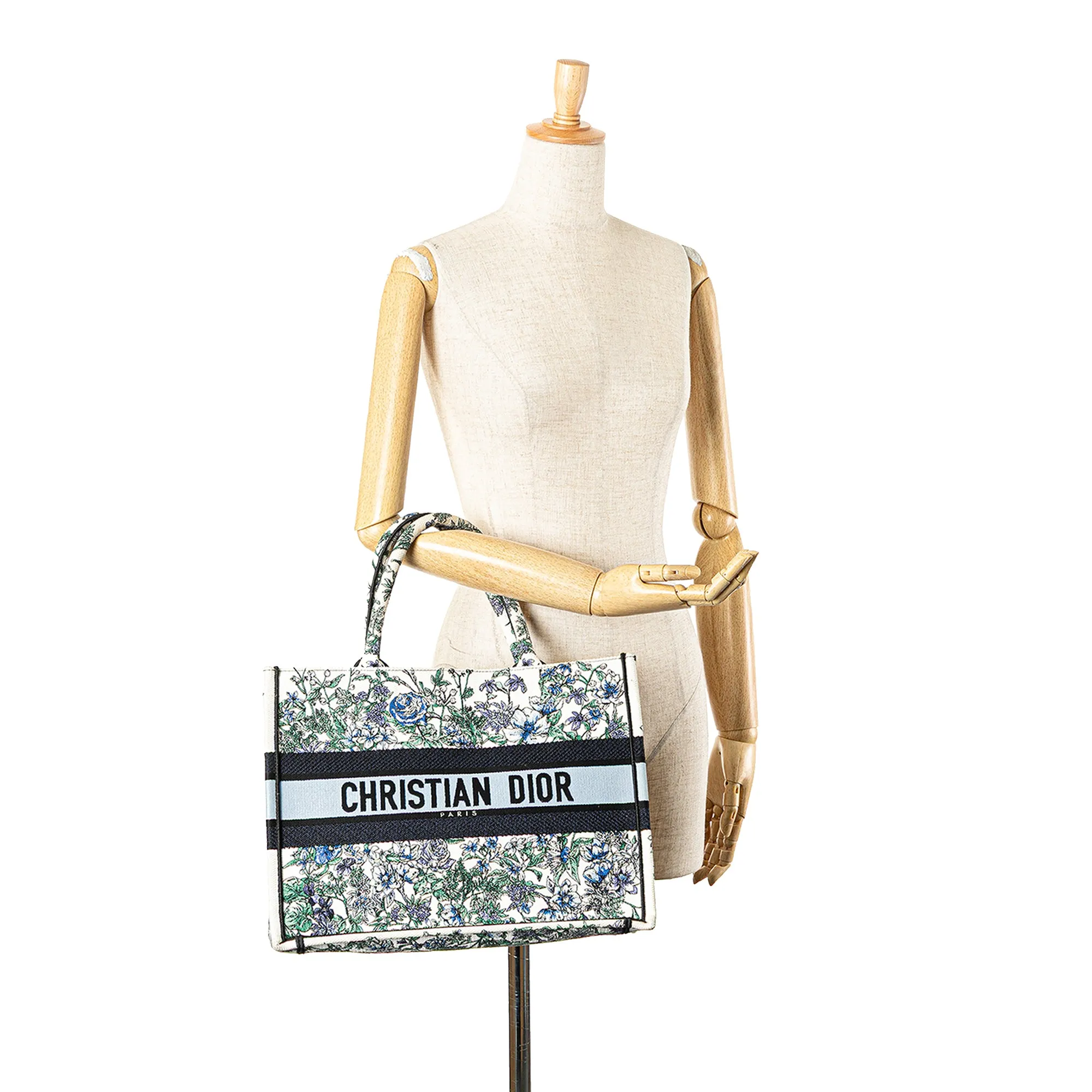 Medium Canvas Embroidered Flowers Book Tote
