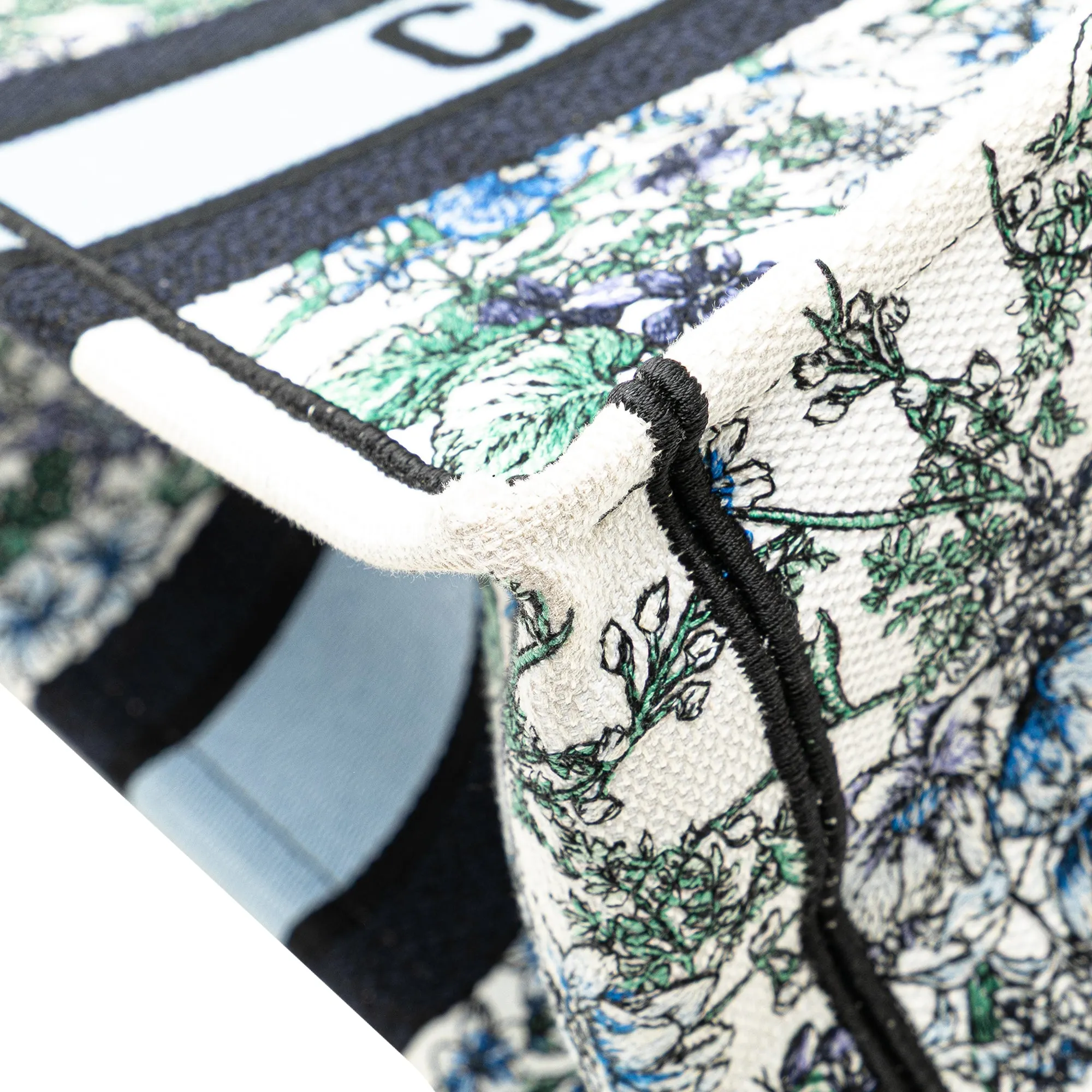 Medium Canvas Embroidered Flowers Book Tote