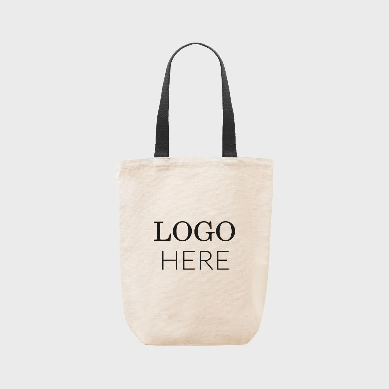 Medium natural 8oz canvas bag with base gusset and black handles