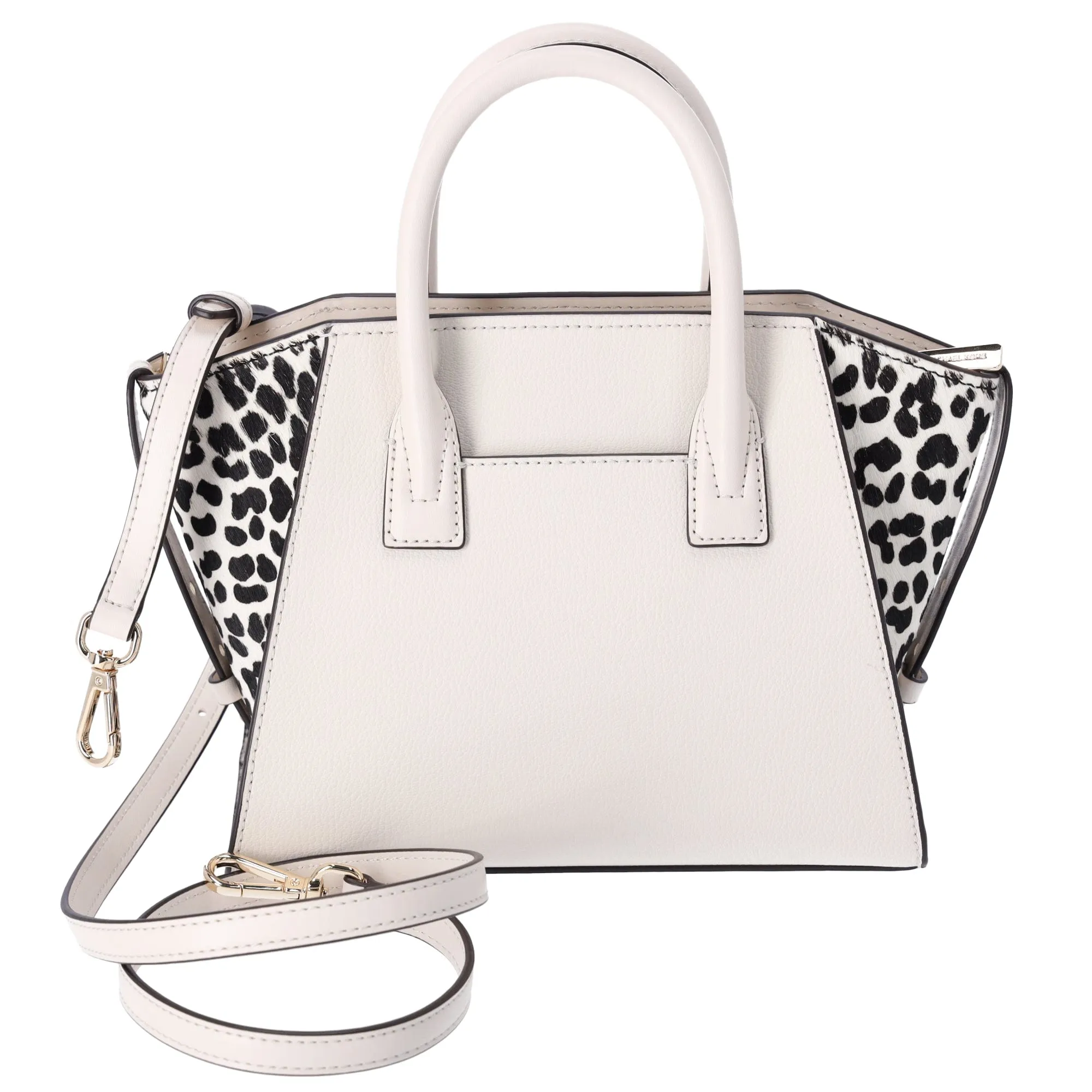 Michael Kors Avril Small Leather Cheetah Print Calf Hair Satchel Light Cream