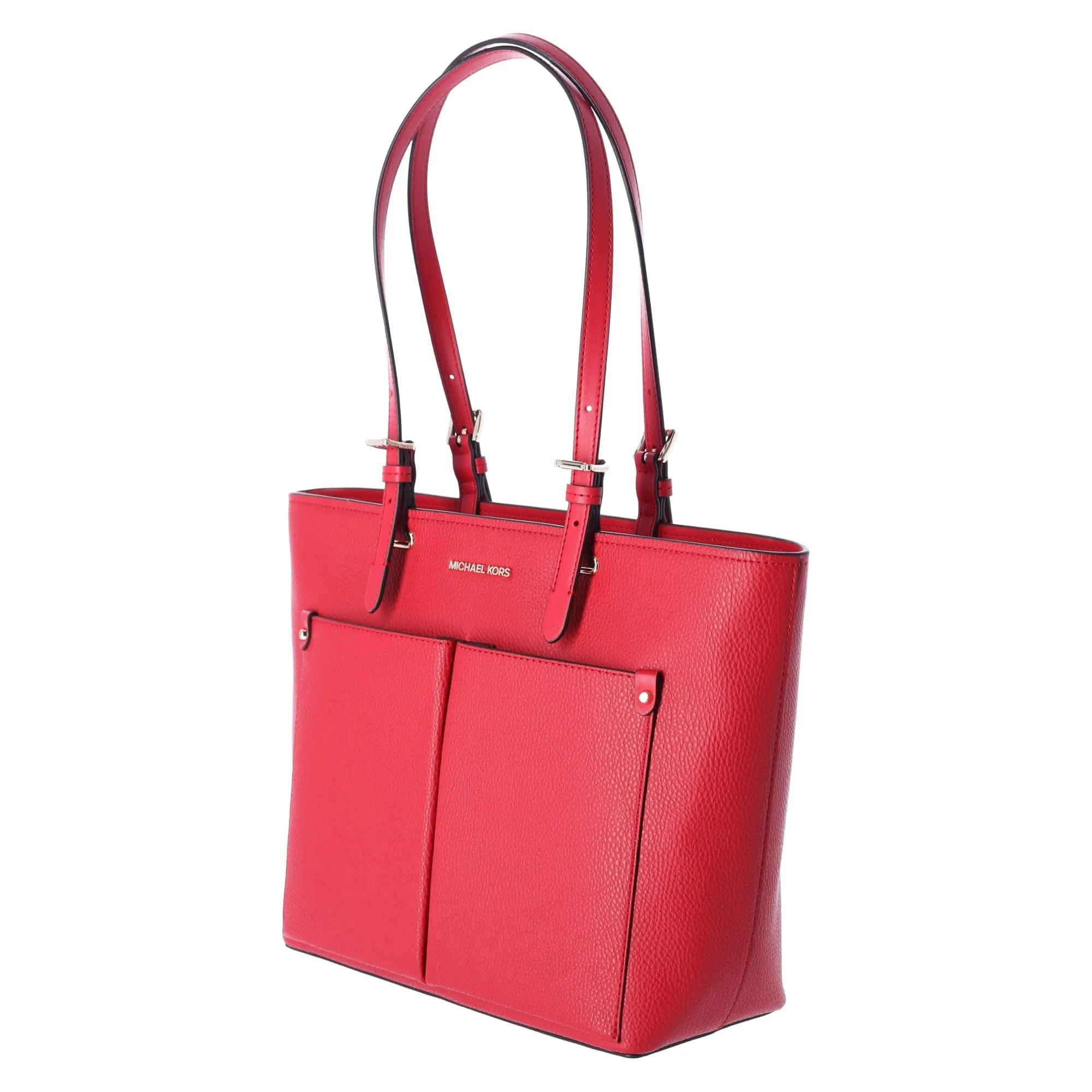Michael Kors Jet Set Travel Medium Double Pocket Tote Vegan Leather Bright Red