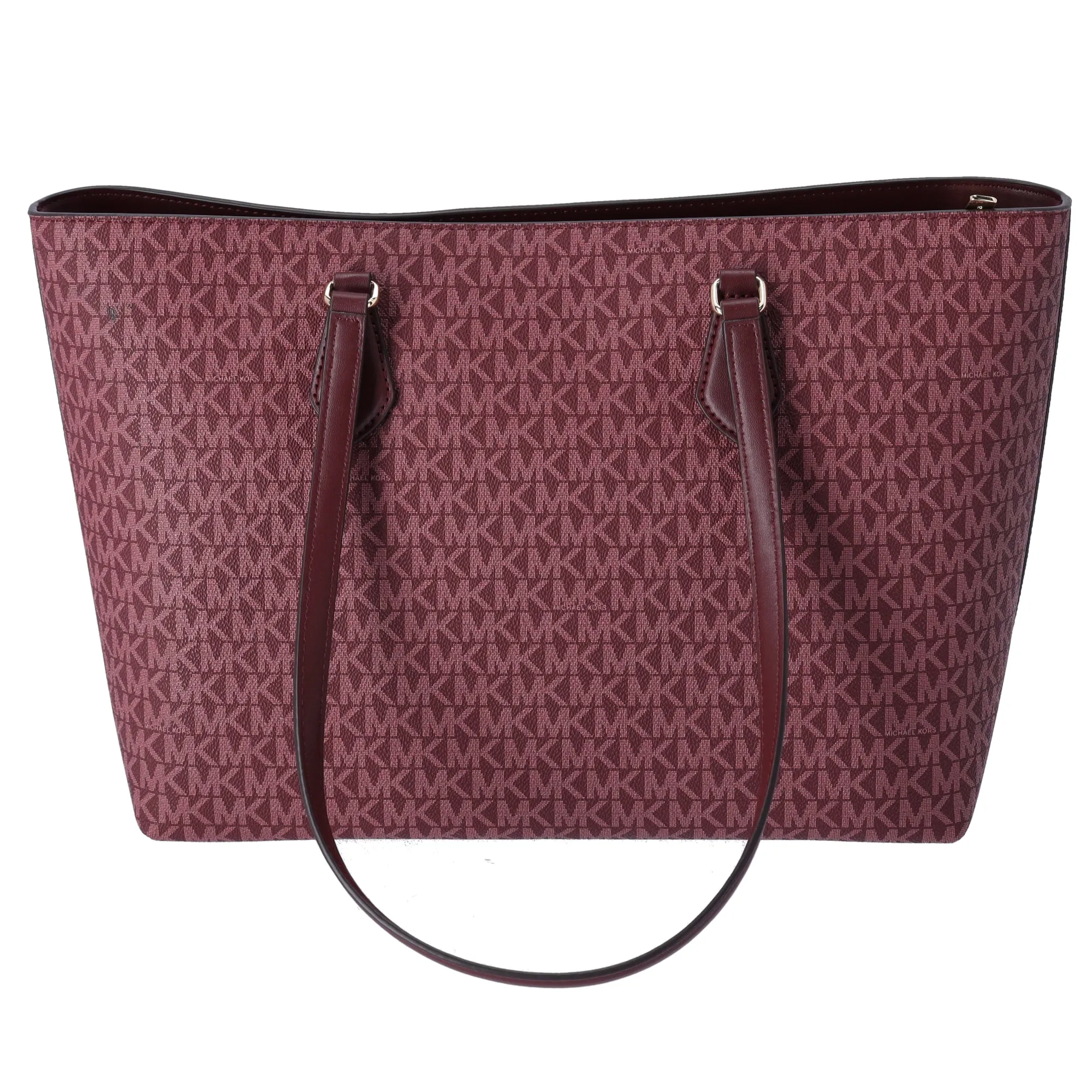 Michael Kors Sheila Large Signature Logo Tote Bag Oxblood Stripe MK Metallic