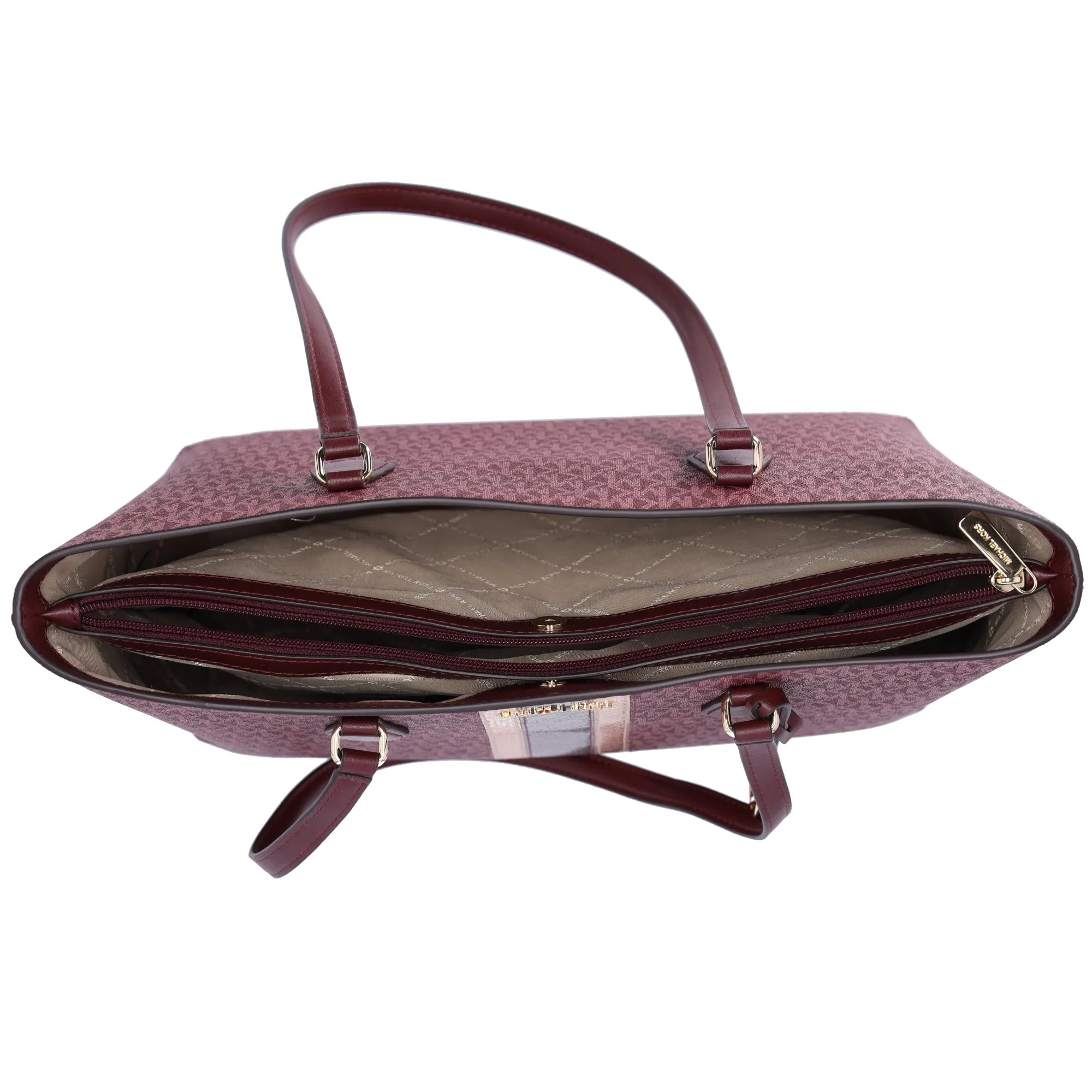 Michael Kors Sheila Large Signature Logo Tote Bag Oxblood Stripe MK Metallic