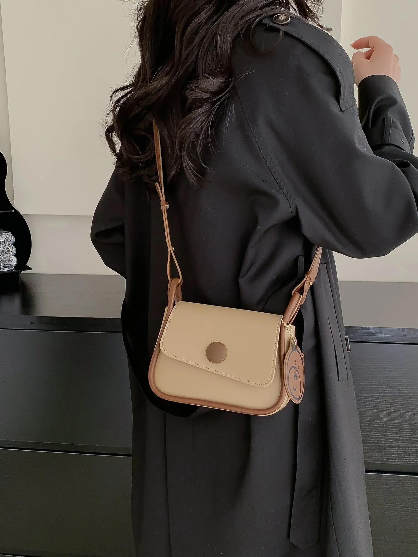 Mini Button Decor Flap Square Bag With Bag Charm - Multicolor