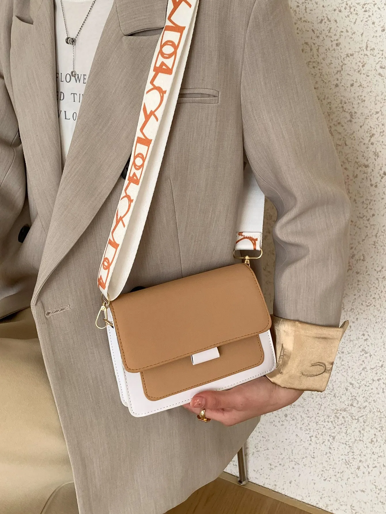 Mini Colorblock Flap Square Bag - Khaki- FD ⚡