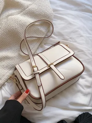 Minimalist Metal Decor Flap Square Bag - White