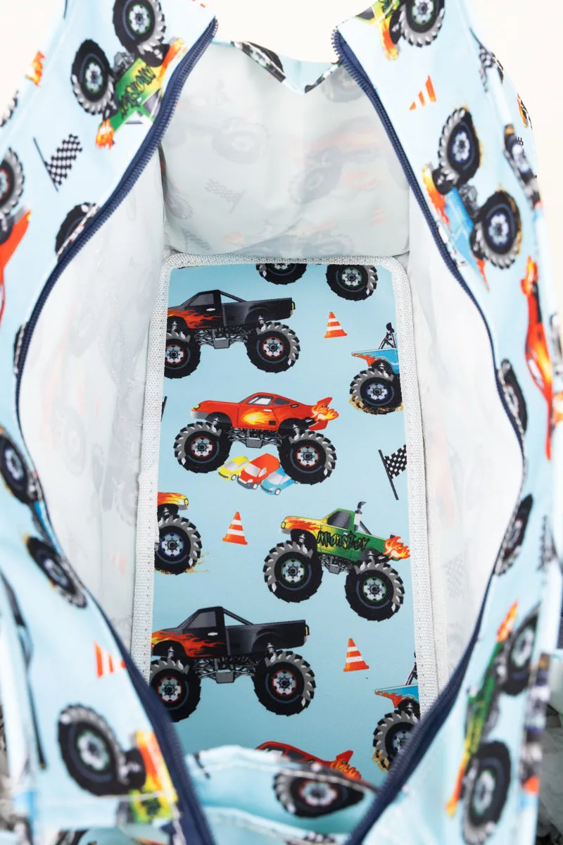 Monster Truck Rally Utility Tote with Navy Trim