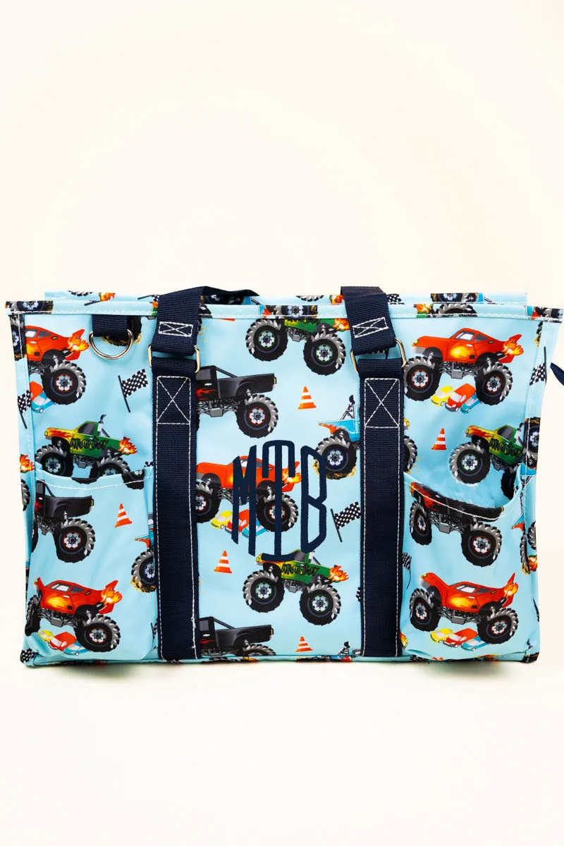 Monster Truck Rally Utility Tote with Navy Trim