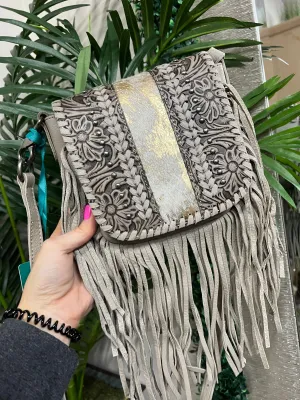 Montana West Tooled Leather Fringe Crossbody - HOH