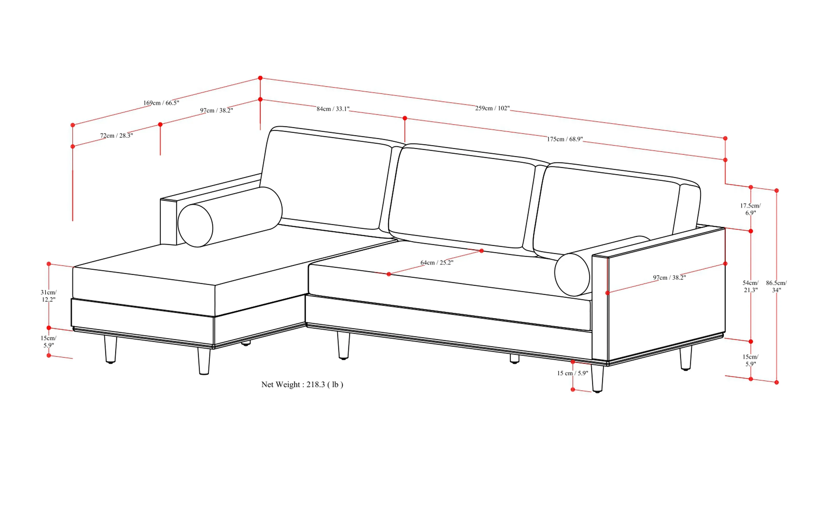 Morrison Left Sectional in Genuine Leather