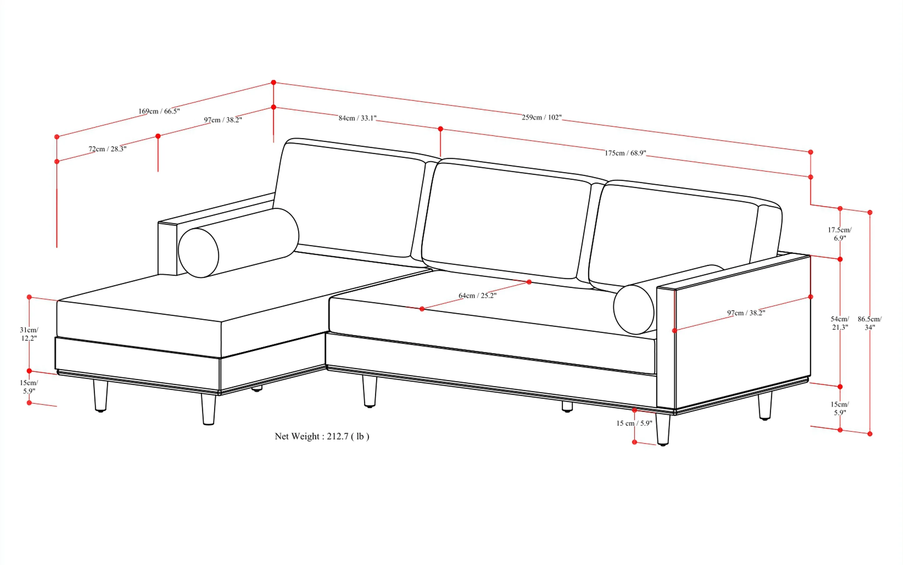 Morrison Left Sectional in Genuine Leather