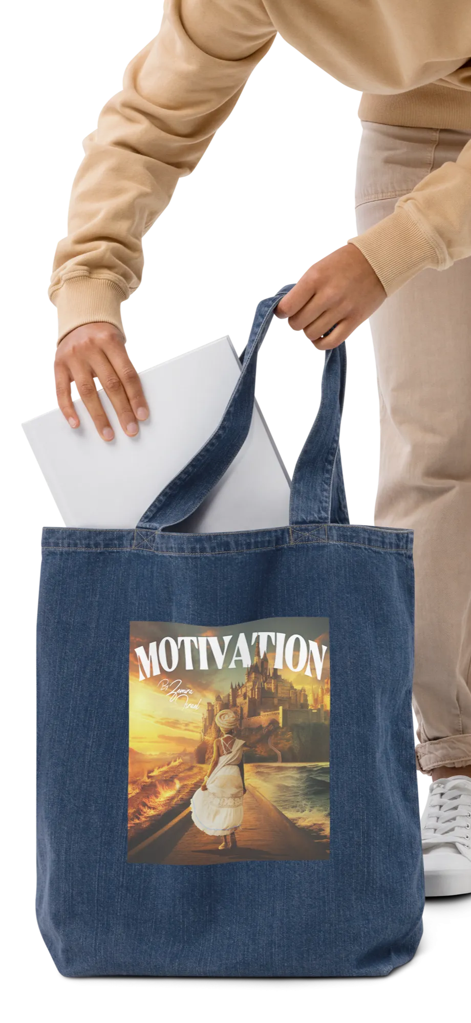 Motivation Organic Denim Tote Bag 2