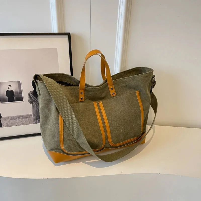Multi Pockets Canvas Large Tote Bags/Shopper Shoulder Bag For Women