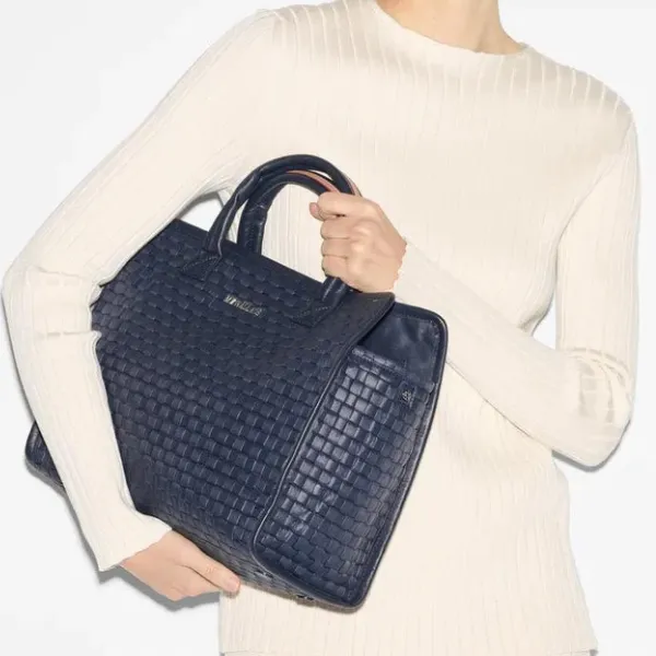 MZ Wallace Medium Woven Box Tote in Navy Dawn
