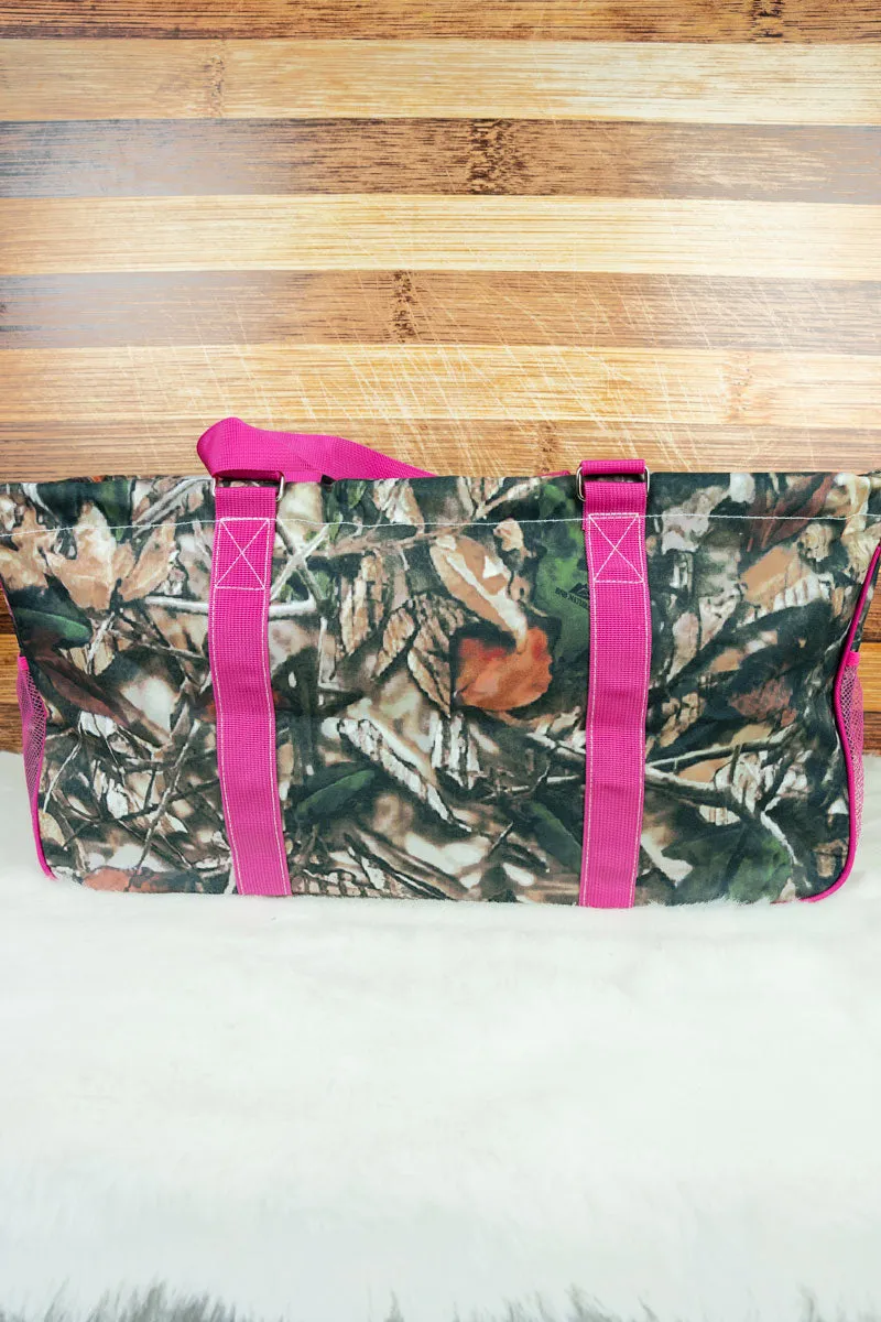 Natural Camo with Hot Pink Trim Collapsible Haul-It-All Basket with Mesh Pockets