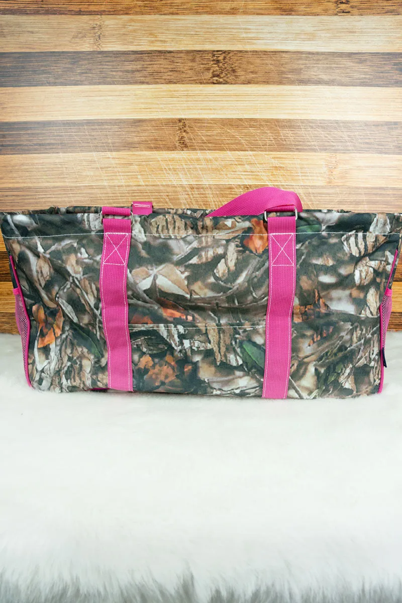 Natural Camo with Hot Pink Trim Collapsible Haul-It-All Basket with Mesh Pockets